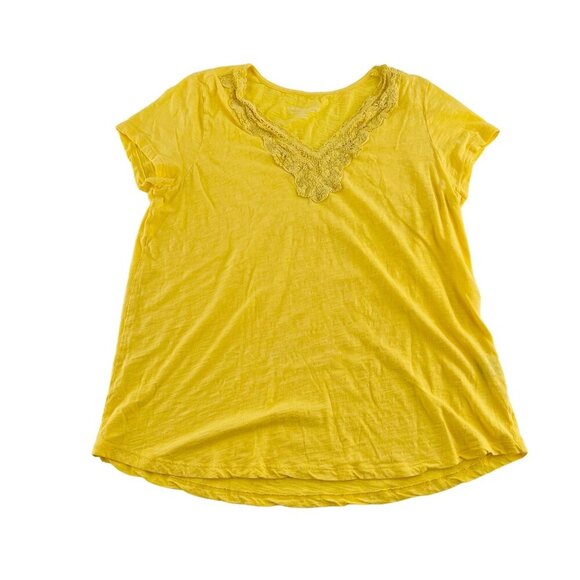 Yellow Soft Surroundings Womens Medium Cotton Top With Lace V-Neck - Picture 1 of 5